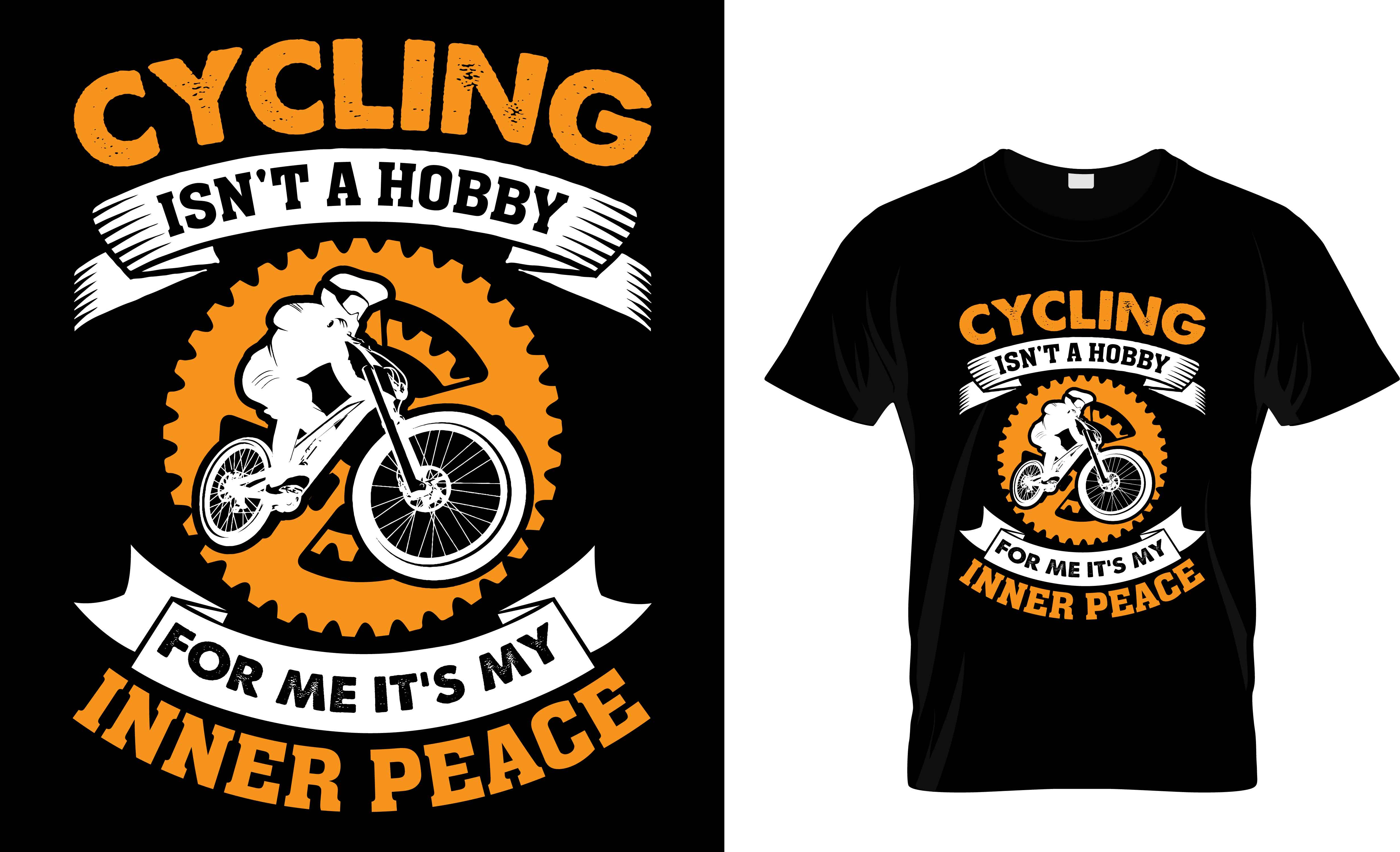 Black t-shirt with cycler and orange font.