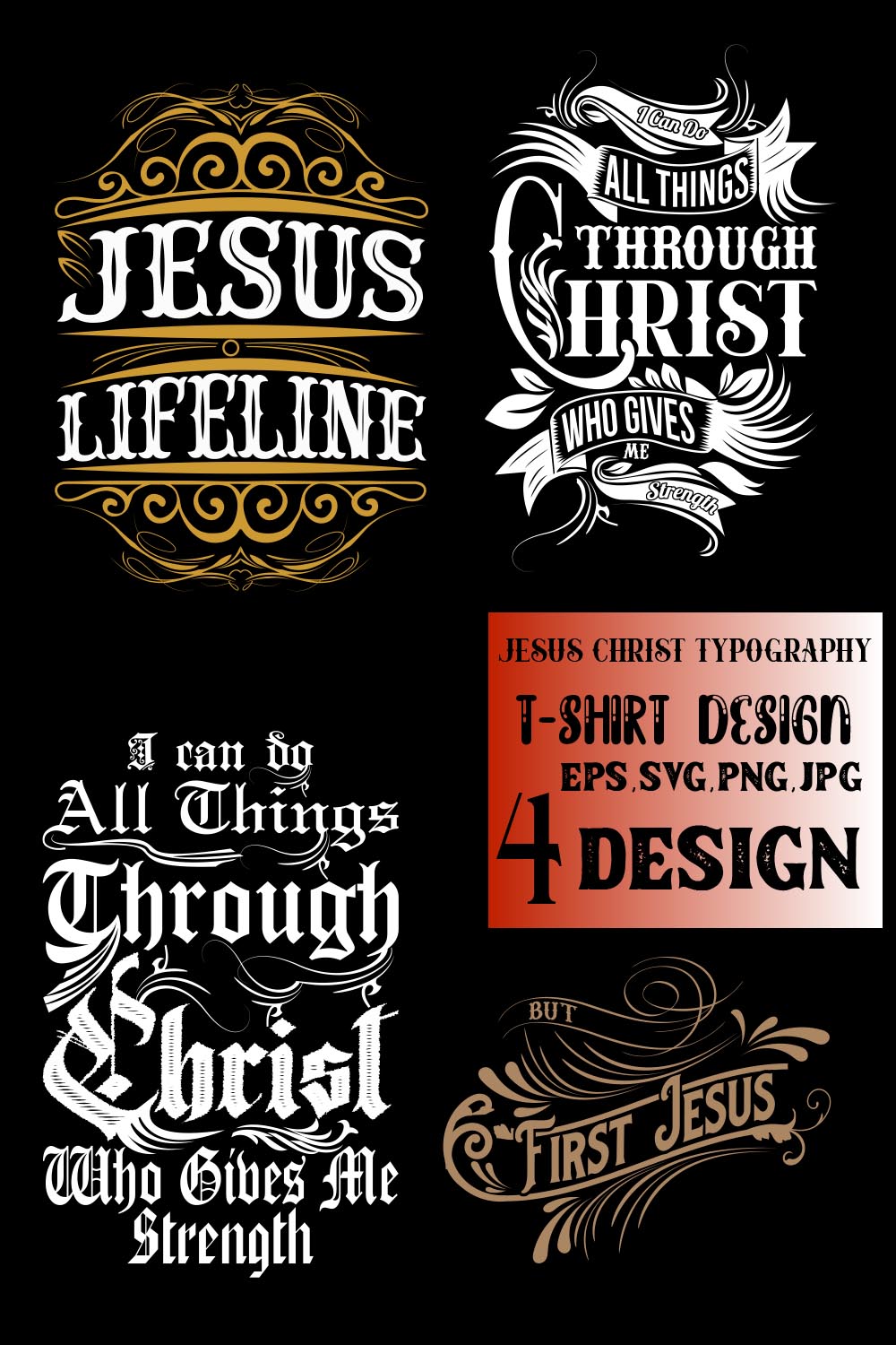 Jesus Christ Typography T-shirt Design pinterest image.