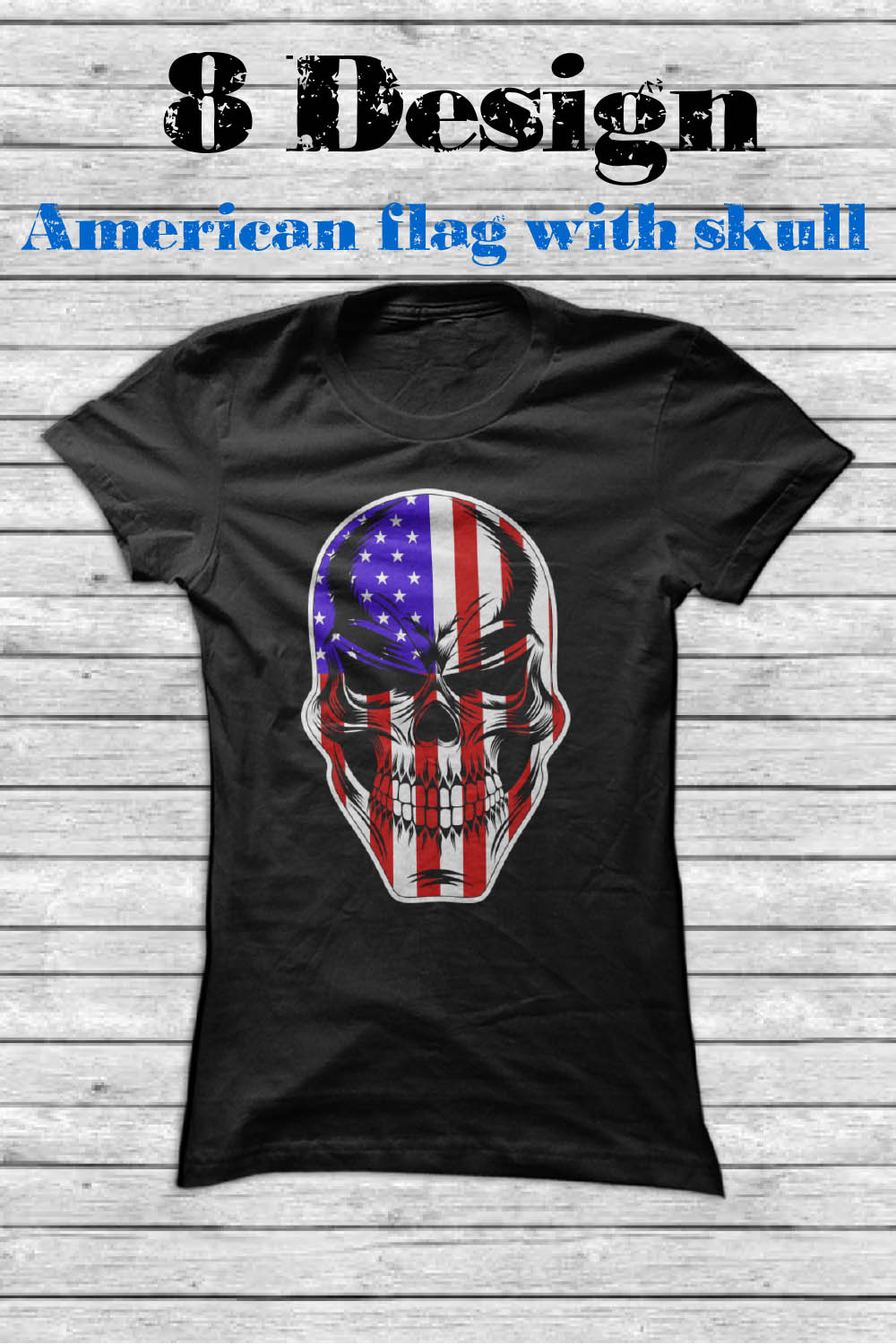 American Flag with Skull T-shirt Design pinterest image.