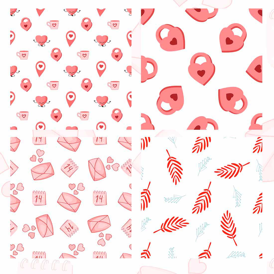 Set of images of beautiful patterns with hearts.