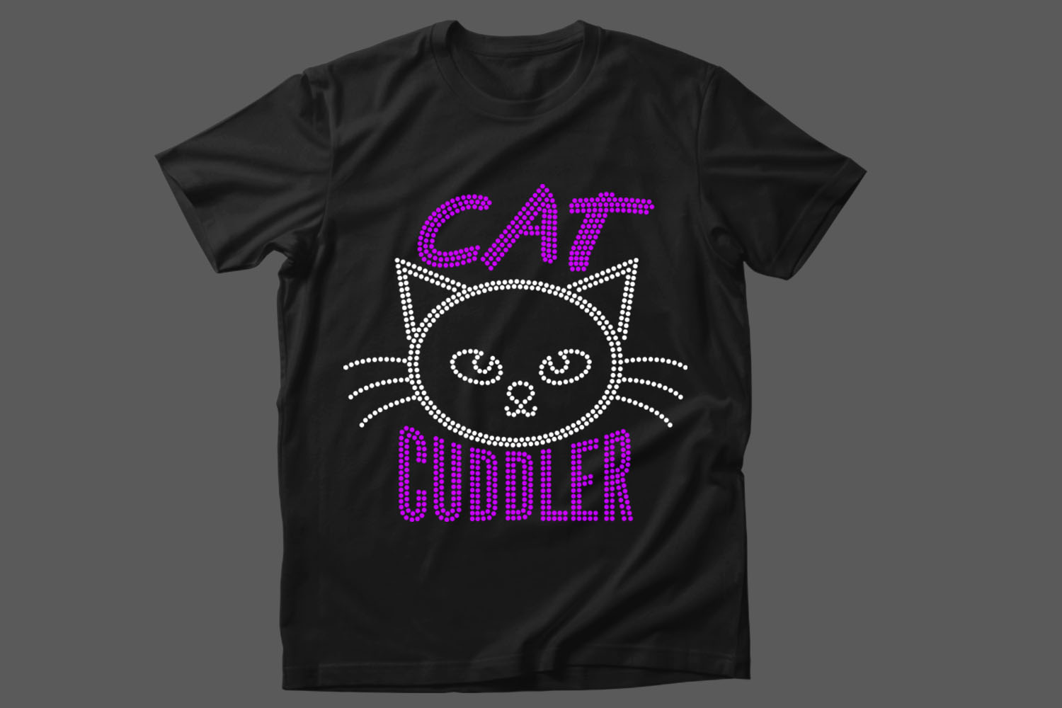 Image of a black t-shirt with the enchanting inscription Cat Cuddler