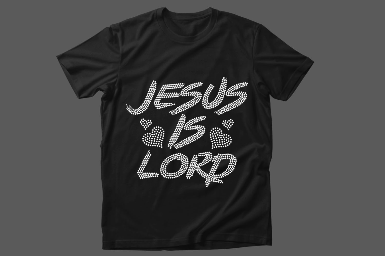 Image of a black t-shirt with amazing Jesus Is Lord lettering