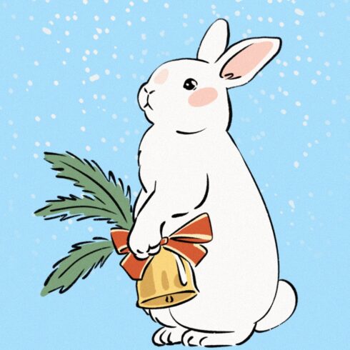 Christmas cute vintage rabbit print drawings for 9$ | MasterBundles