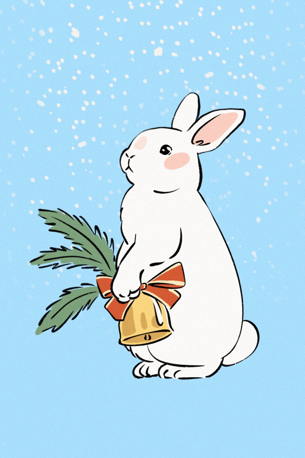 Delicate Christmas rabbit with a bell.