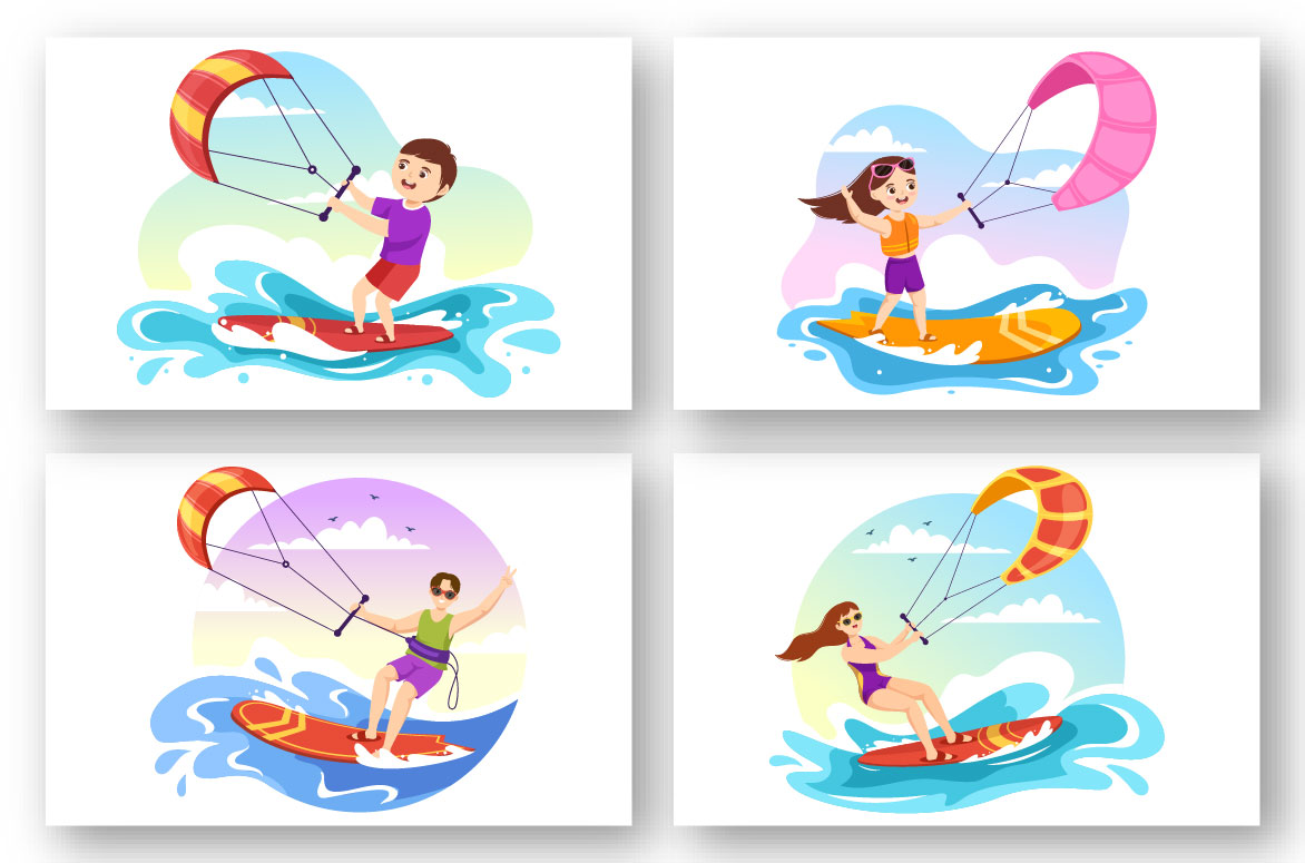 Cartoon Kitesurfing Graphics Design preview image.