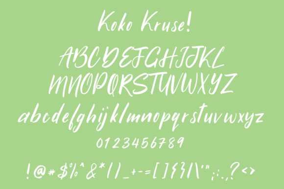 A set of white uppercase and lowercase letters, numbers and punctuations on a dirty green background.