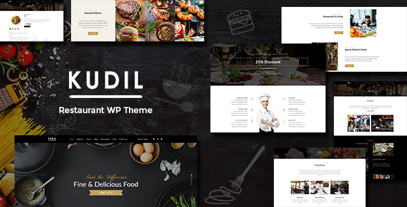 A selection of exquisite pages of the restaurant theme WordPress template.