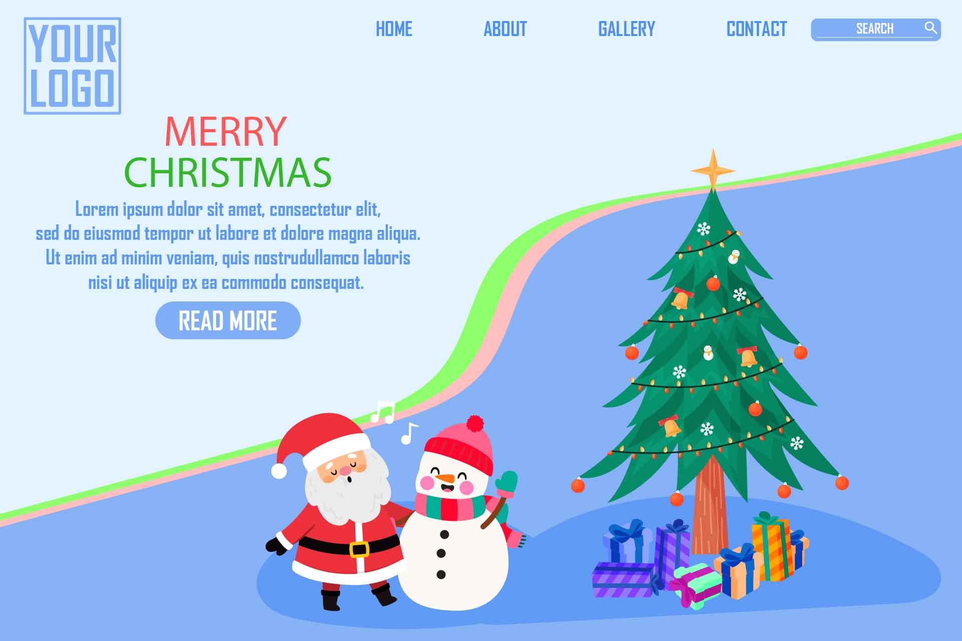 Merry Christmas Landing Page Green Design preview image.