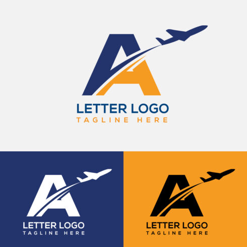 Initial Letter A with Airplane Logo Design. Airline, Airplane, Aviation, Travel Logo Template main cover.