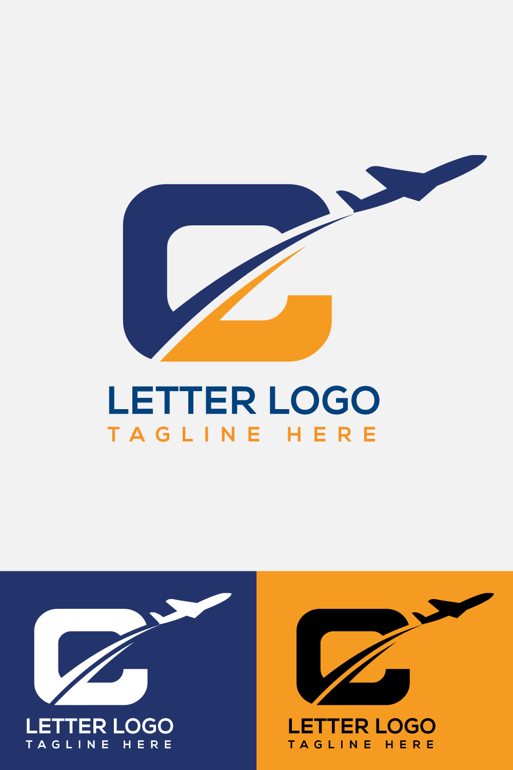 Initial Letter C with Airplane Logo Design pinterest image.