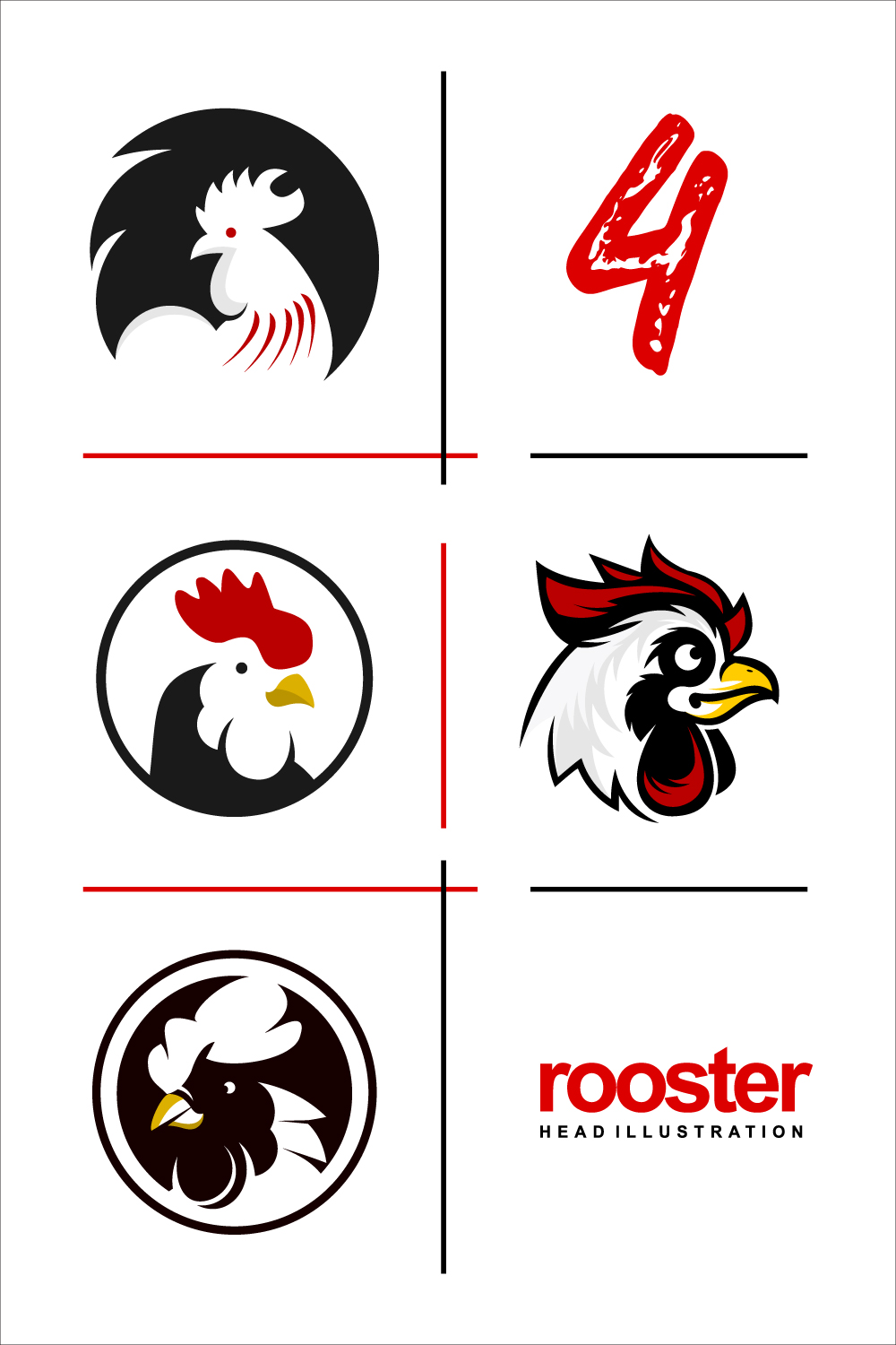 Rooster Head Illustration Design pinterest image.