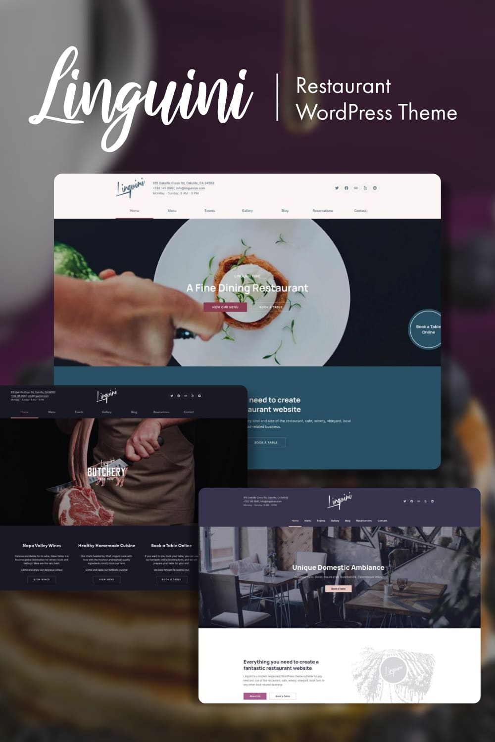 A set of exquisite restaurant WordPress theme pages.