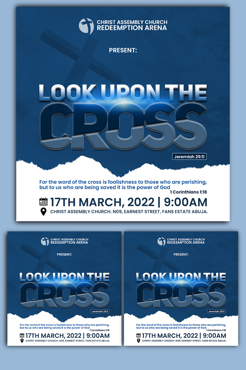 Look Upon the Cross Church Flyer Template pinterest image.