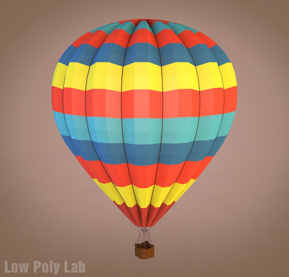 Main preview of cartoon balloon low poly mockup on a beige background.