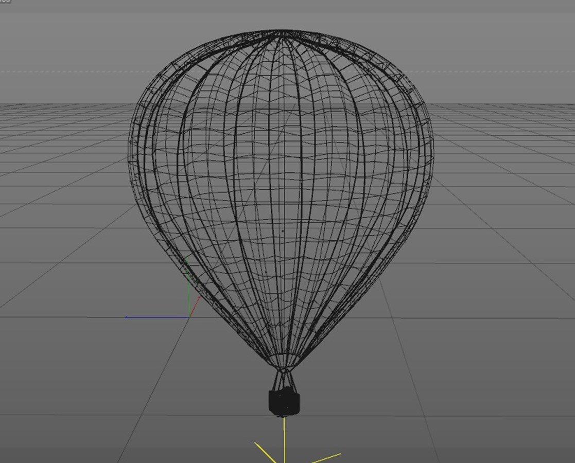 Black line mockup of low poly balloon on a dark gray background.