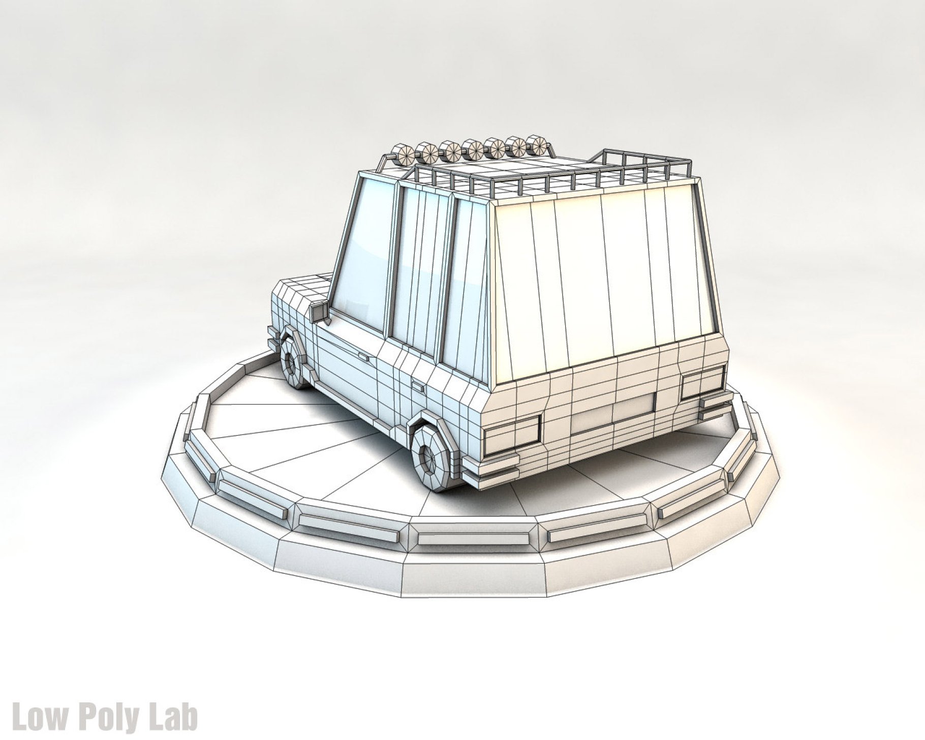 Gray low poly car jeep back graphic mockup on a gray background.