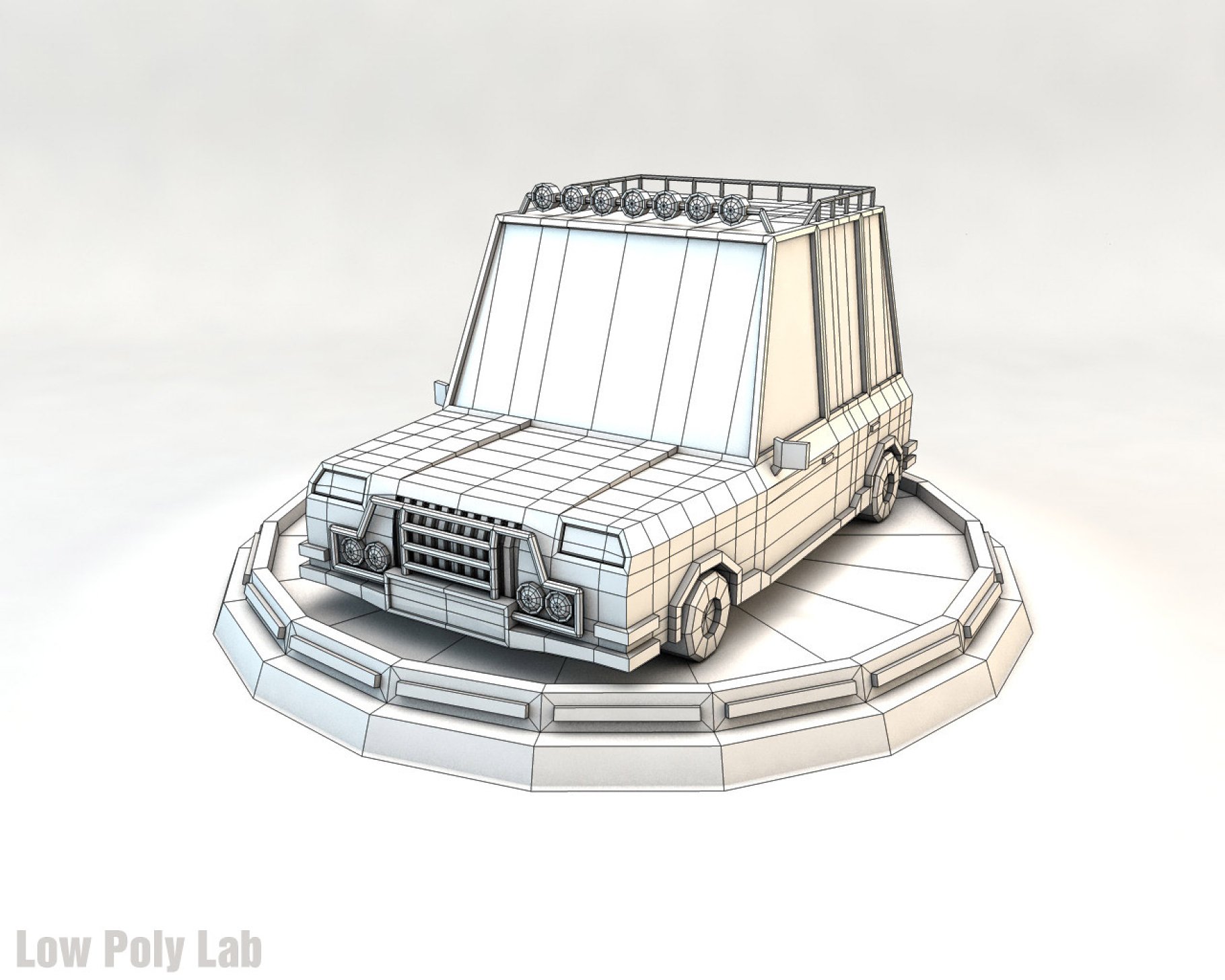 Graphic gray front mockup of low poly car jeep on a gray background.