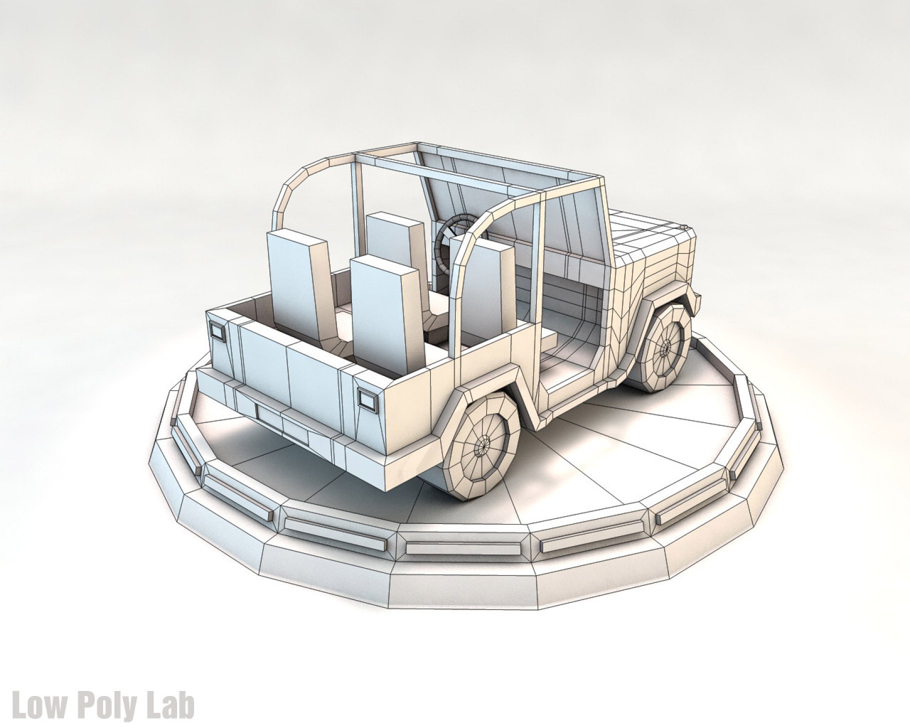 Gray low poly car jeep back graphic mockup in orange on a gray background.
