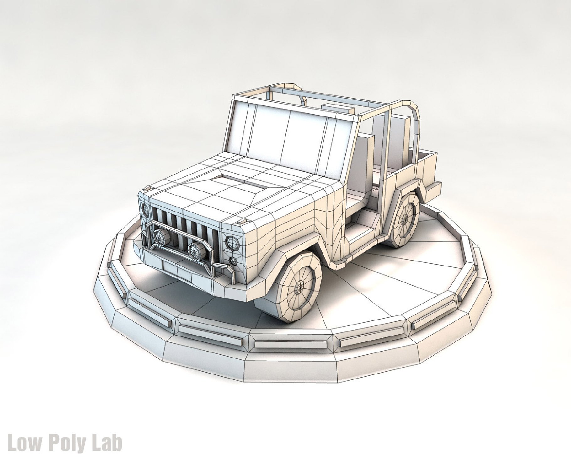 Graphic gray front mockup of low poly car jeep on a gray background.