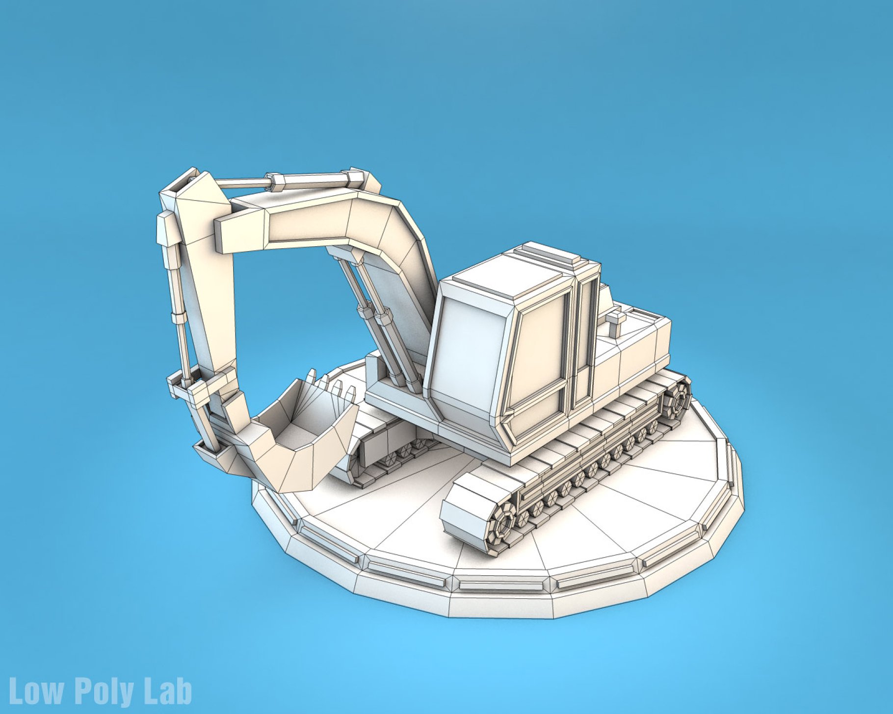 Graphic front mockup of low poly excavator.