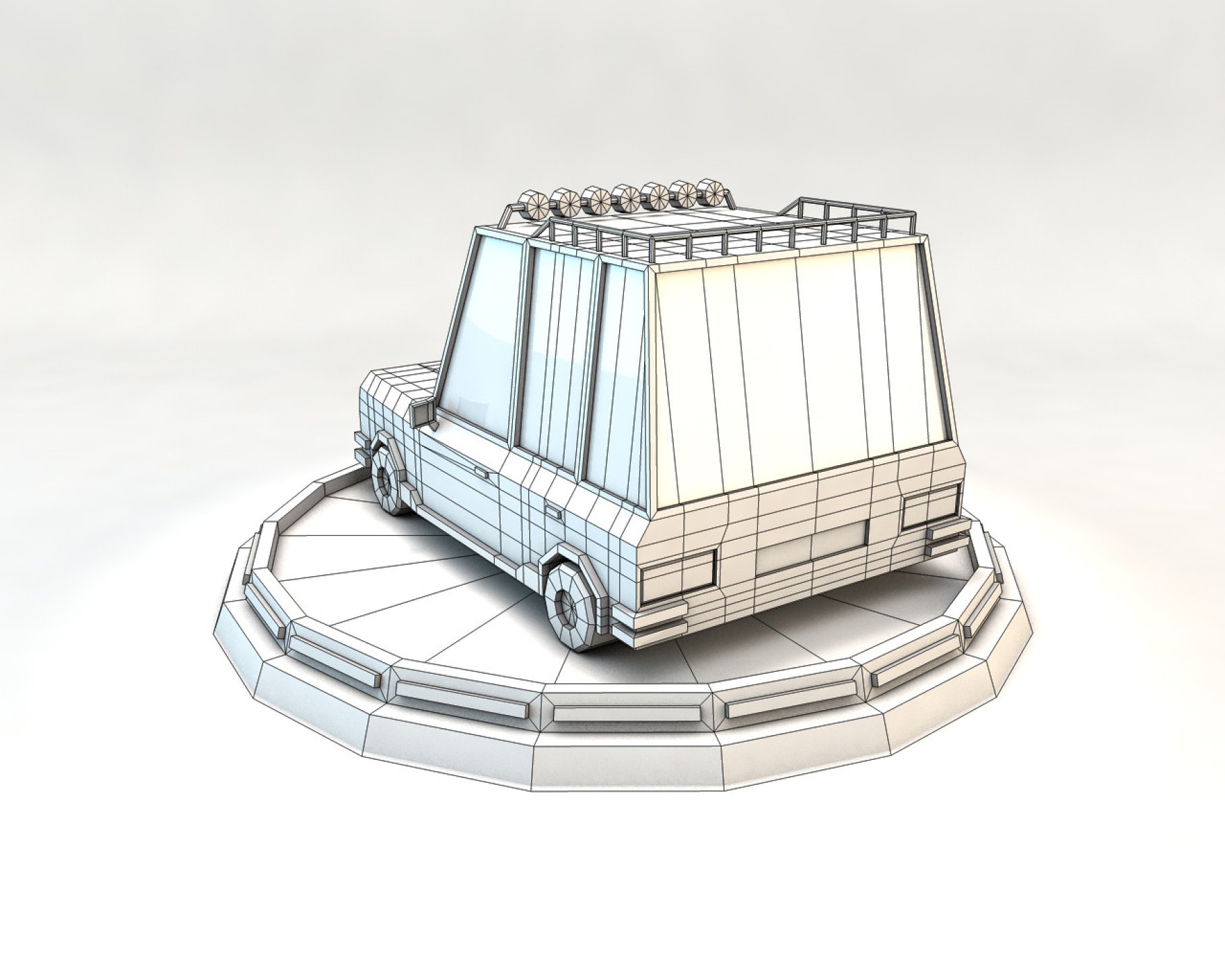 Gray low poly car back graphic mockup on a gray background.