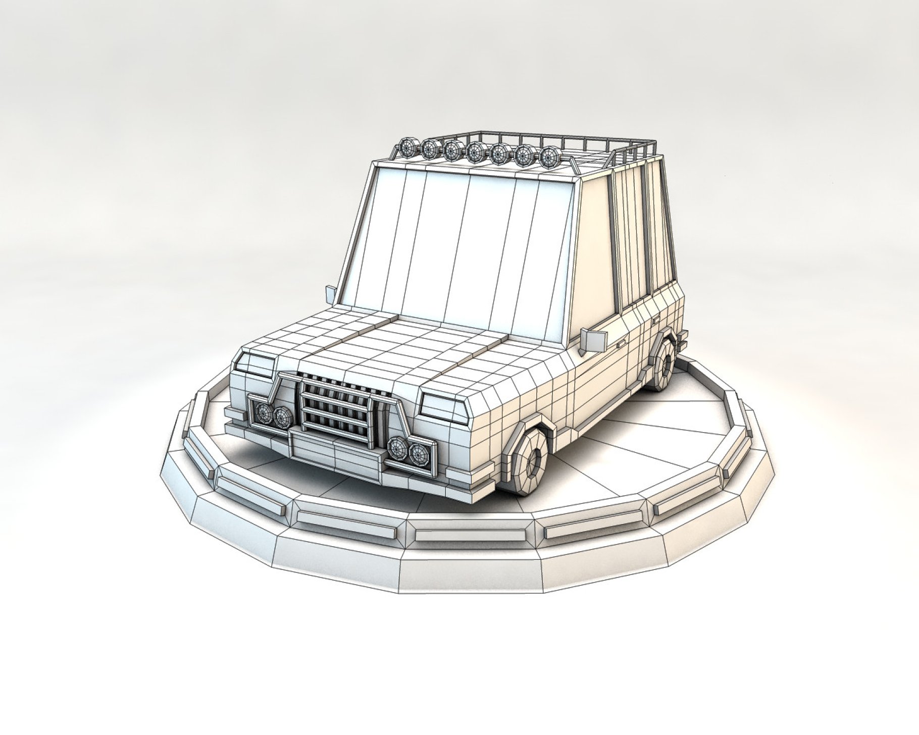 Graphic gray front mockup of low poly car on a gray background.
