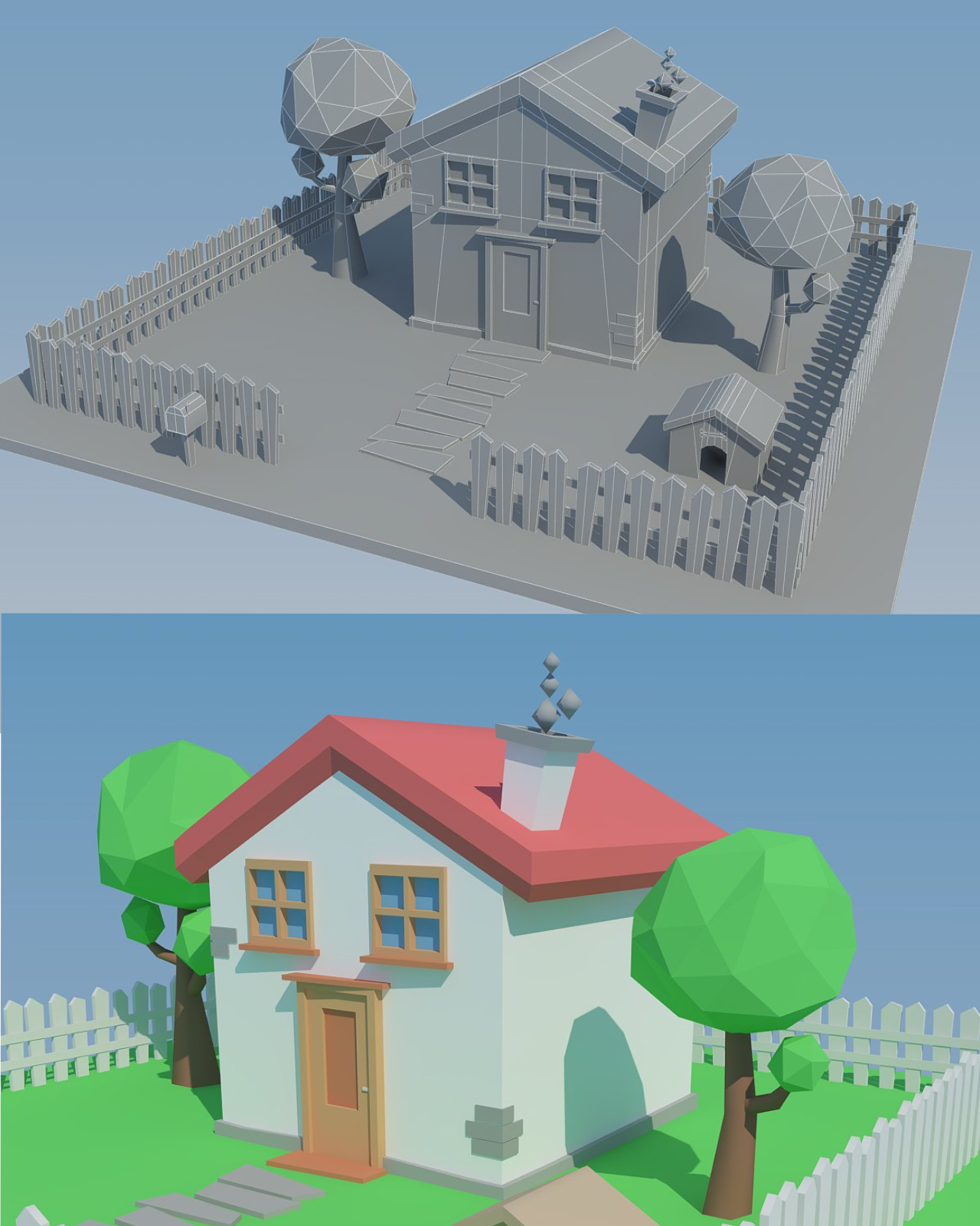 Low poly house pinterest image preview.