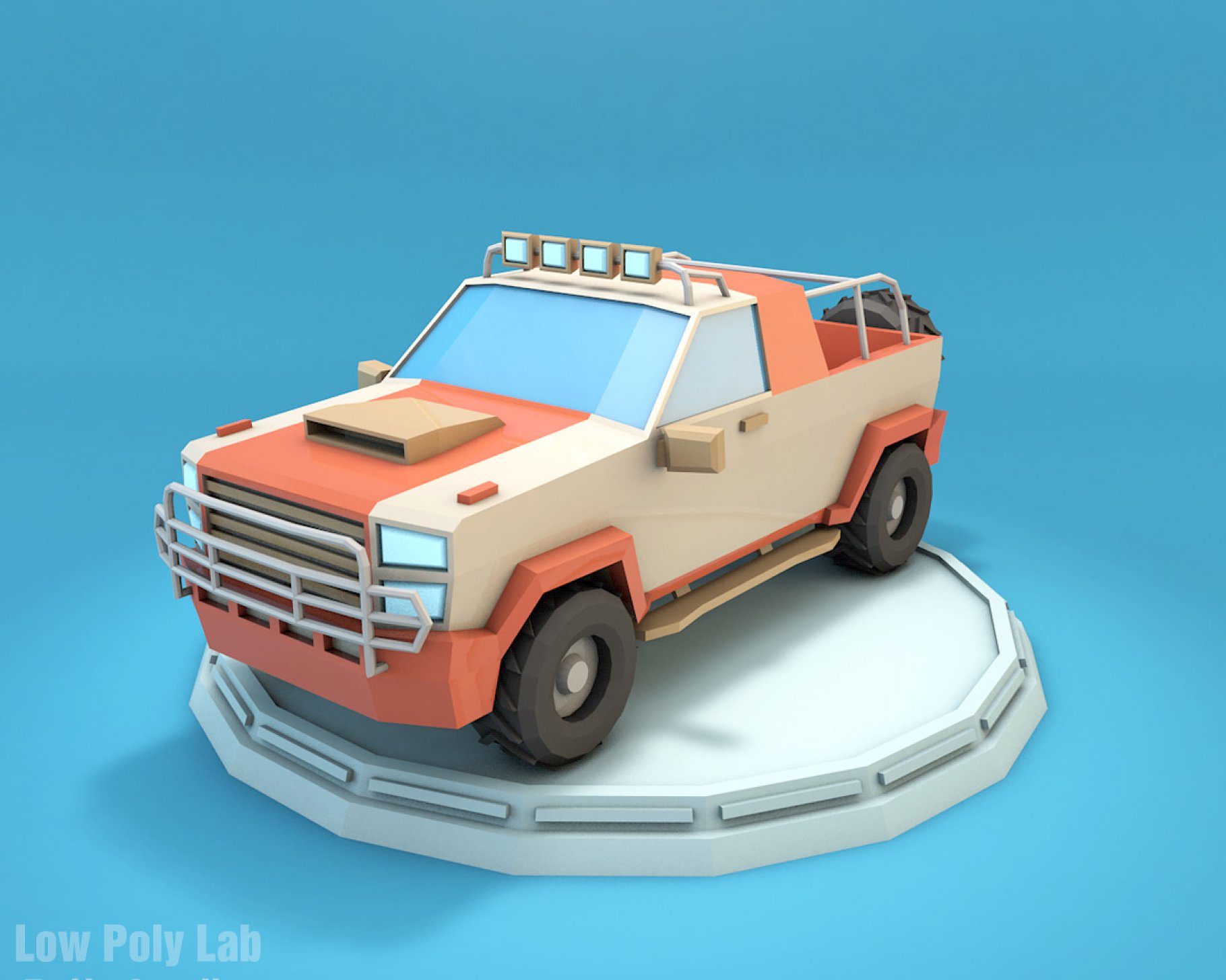 Color front mockup of low poly jeep.