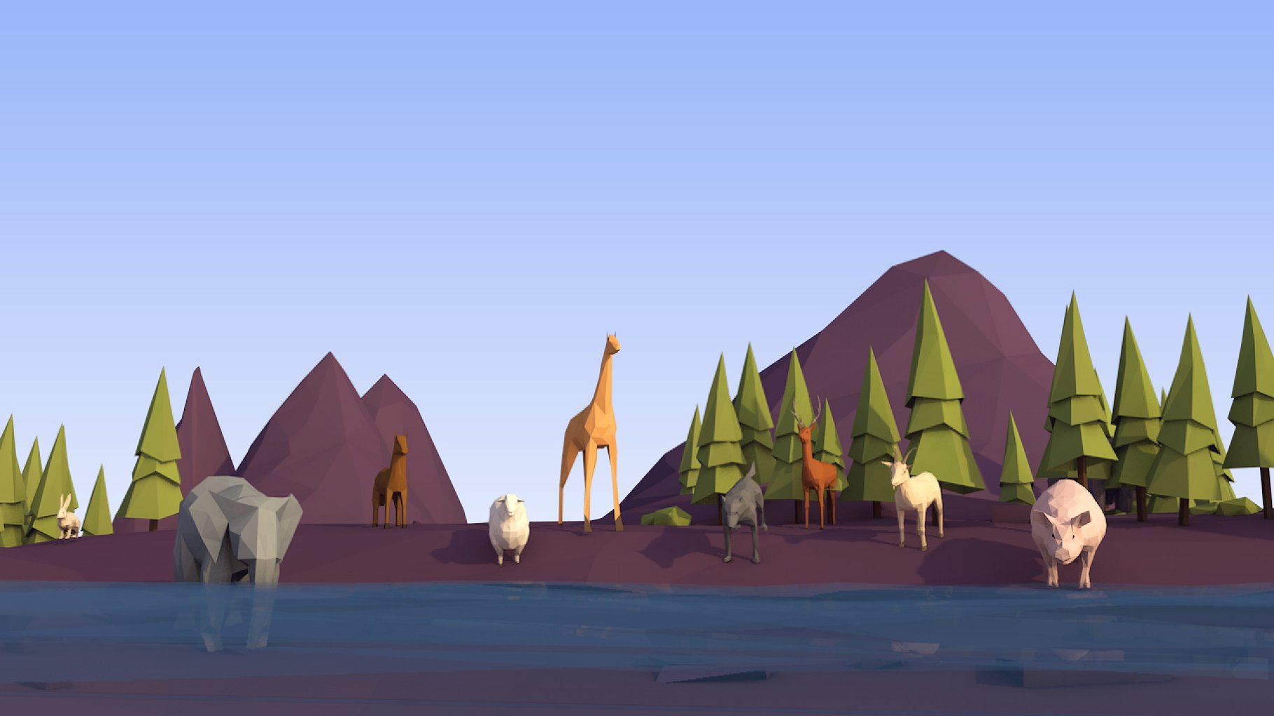 Color mockups of different lowpoly animals.