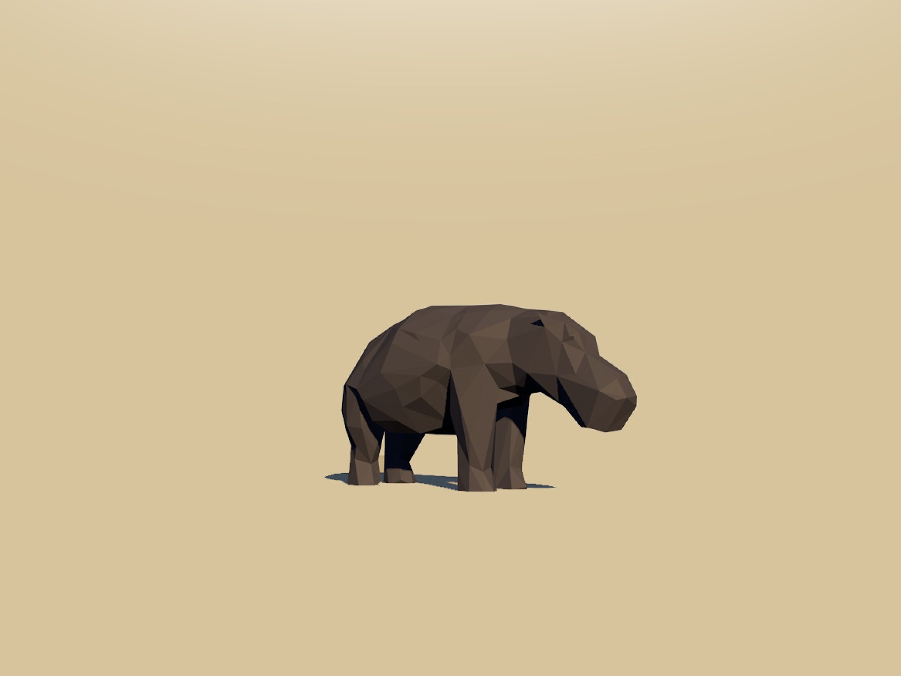 Lowpoly hippo mockup on a beige background.