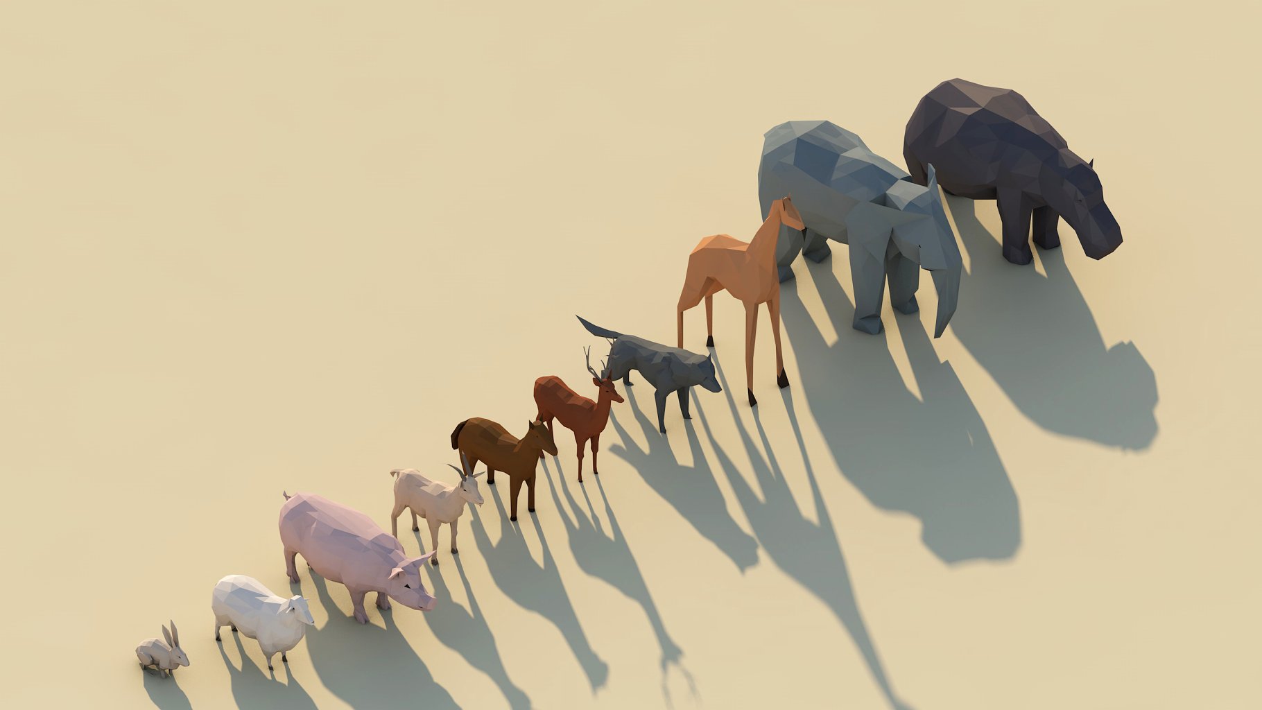 Collection of different lowpoly animals mockups.