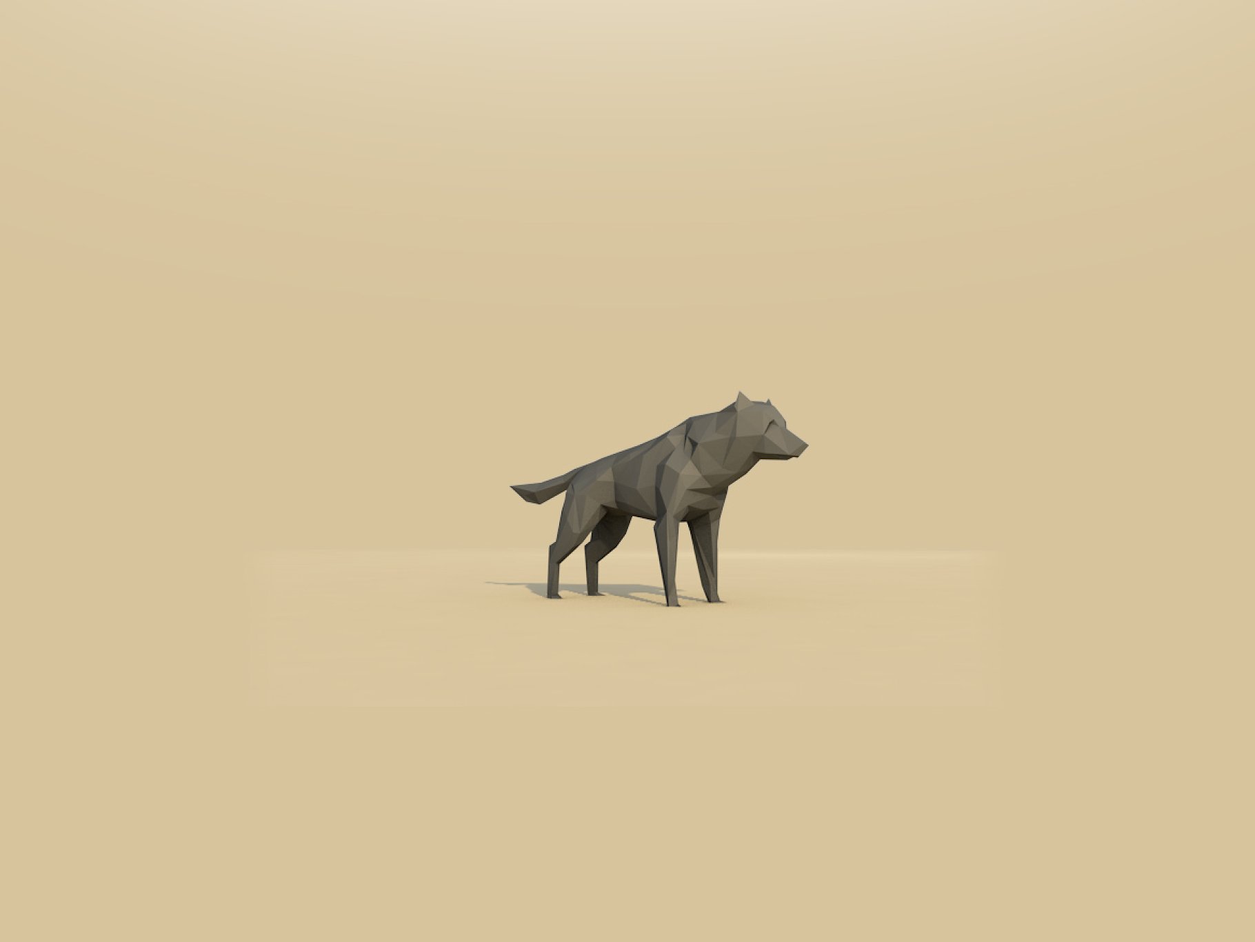 Lowpoly mockup of a wolf on a beige background.
