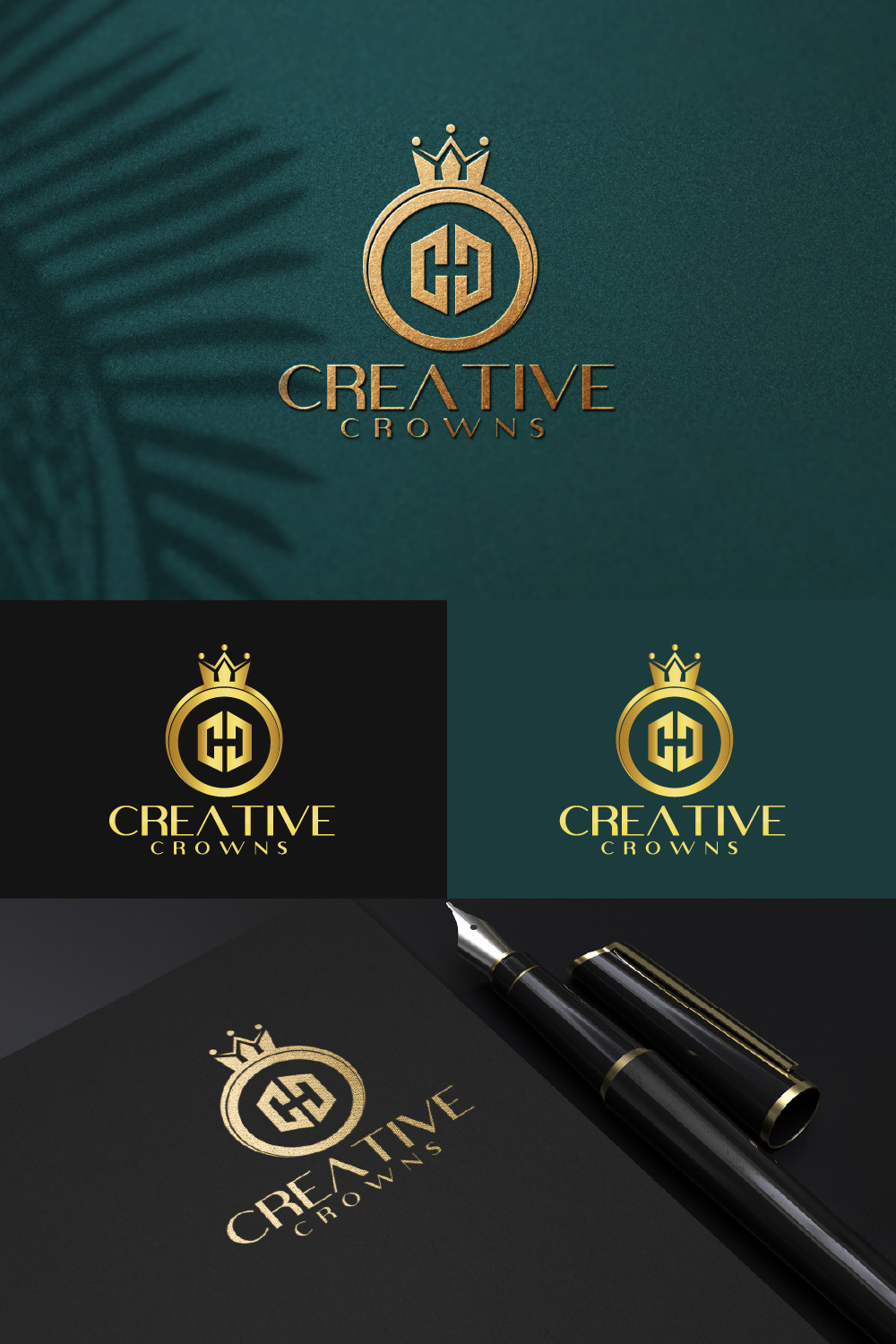 Luxury Crown Letter CC Logo Design Template pinterest image.
