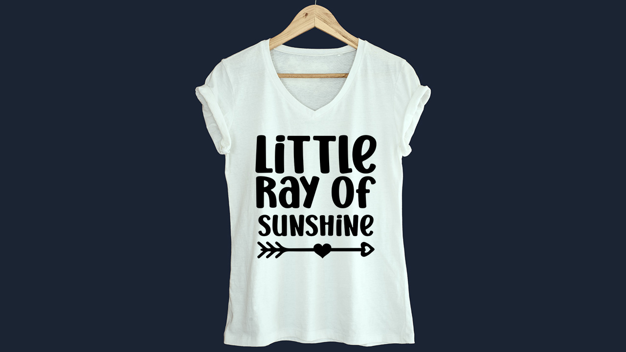 Picture of a white t-shirt with an enchanting inscription Little ray of sunshine