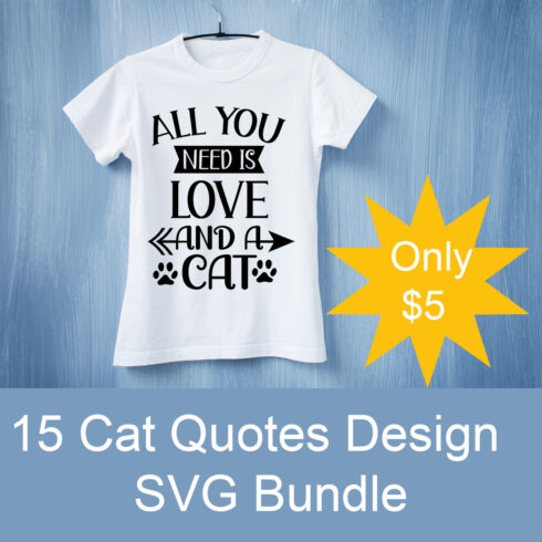 Image of a white T-shirt with a wonderful inscription All You Need is Love and a Cat