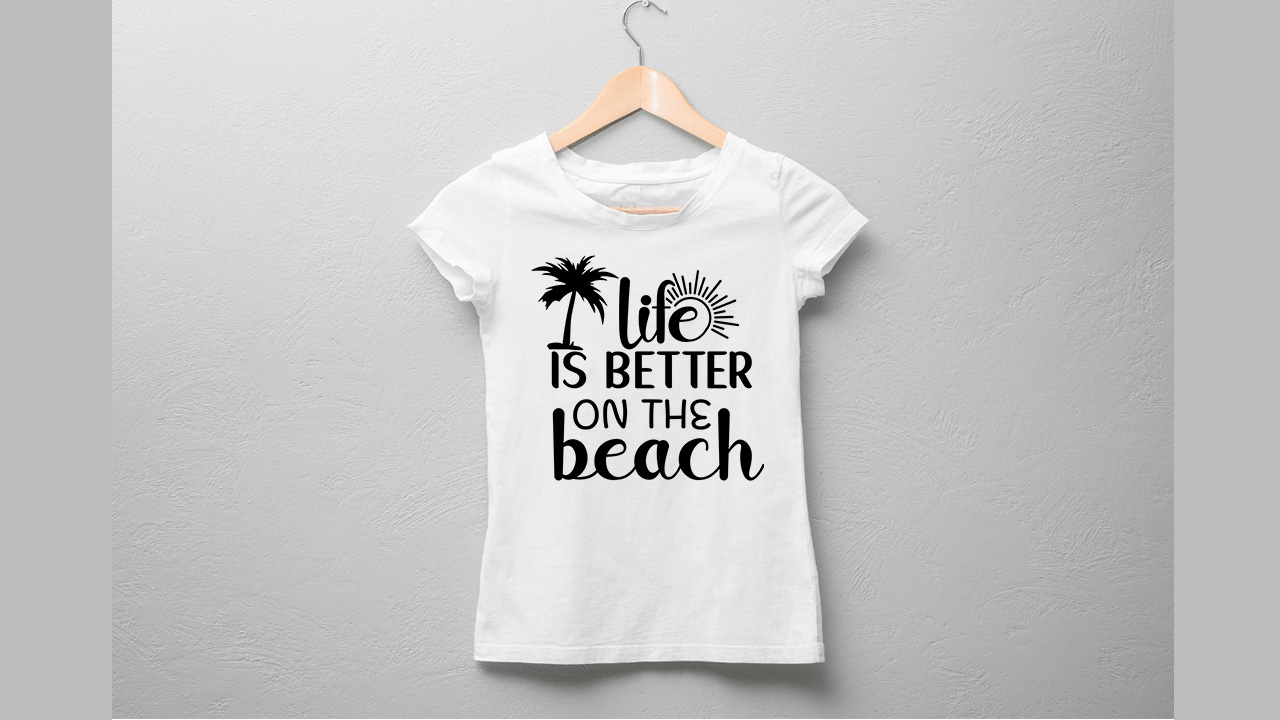 Image of a white t-shirt with a beautiful inscription Life is better on the beach