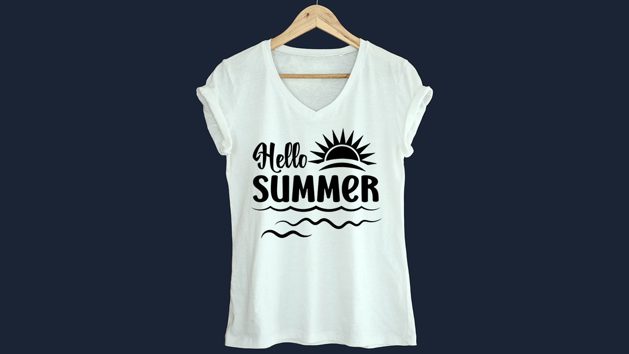 Image of a white t-shirt with an irresistible inscription Hello summer