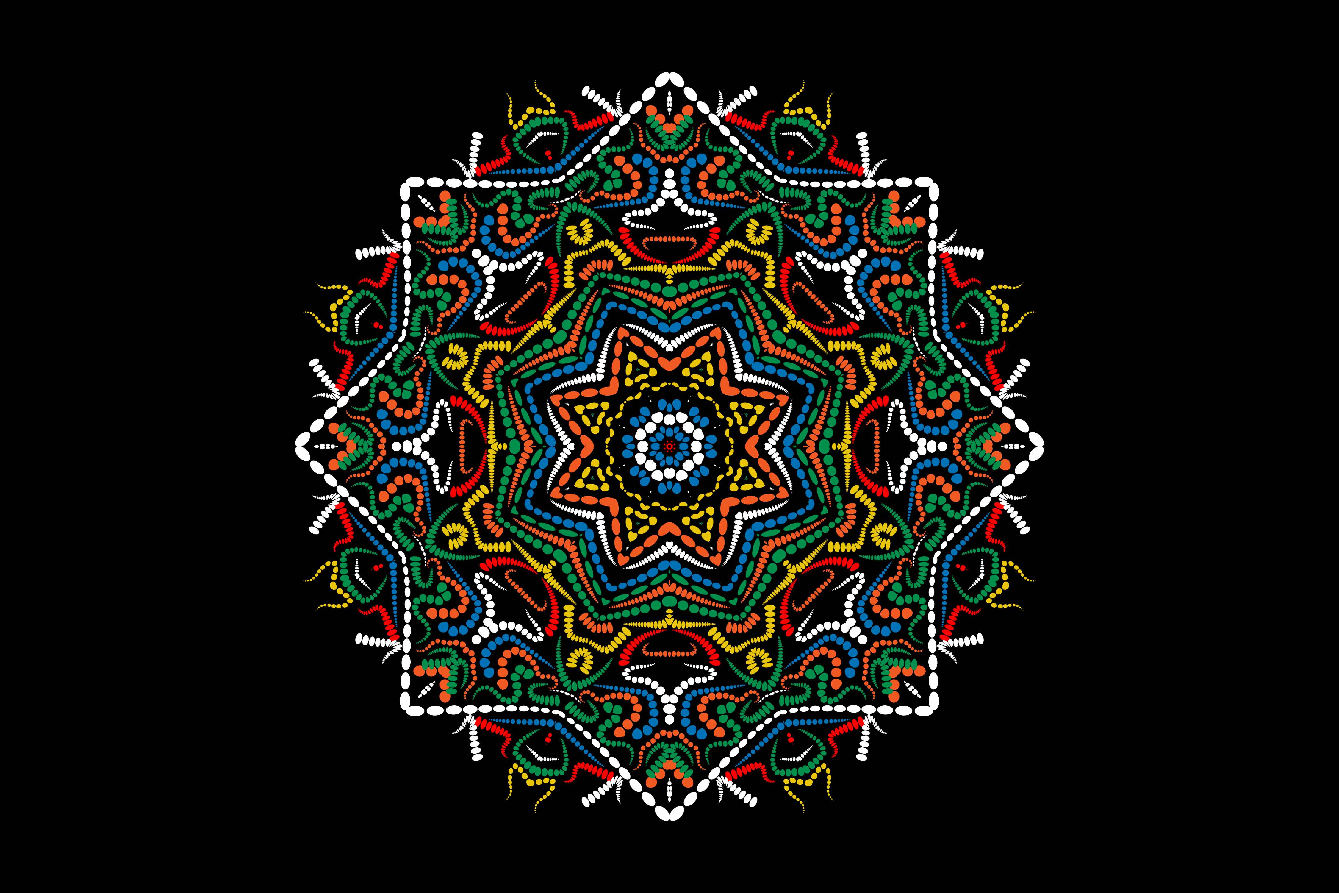 Mandala with green nad red colors mix.