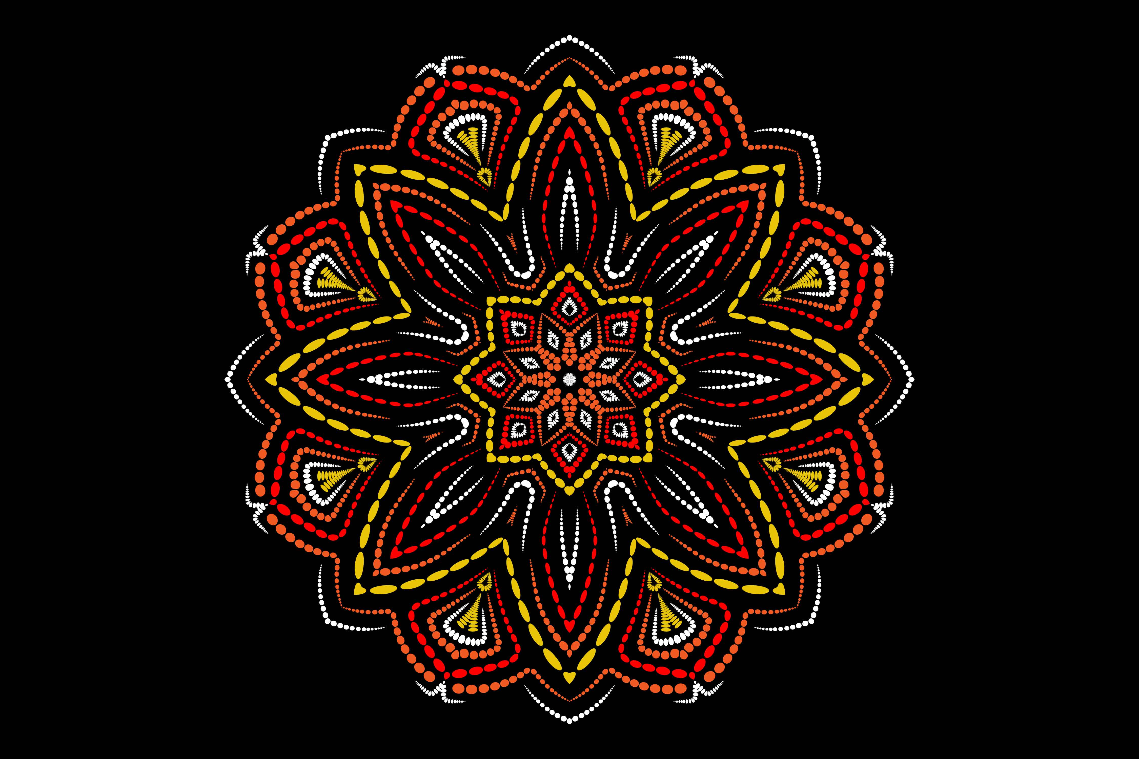 Soft red mandala with gold elements.