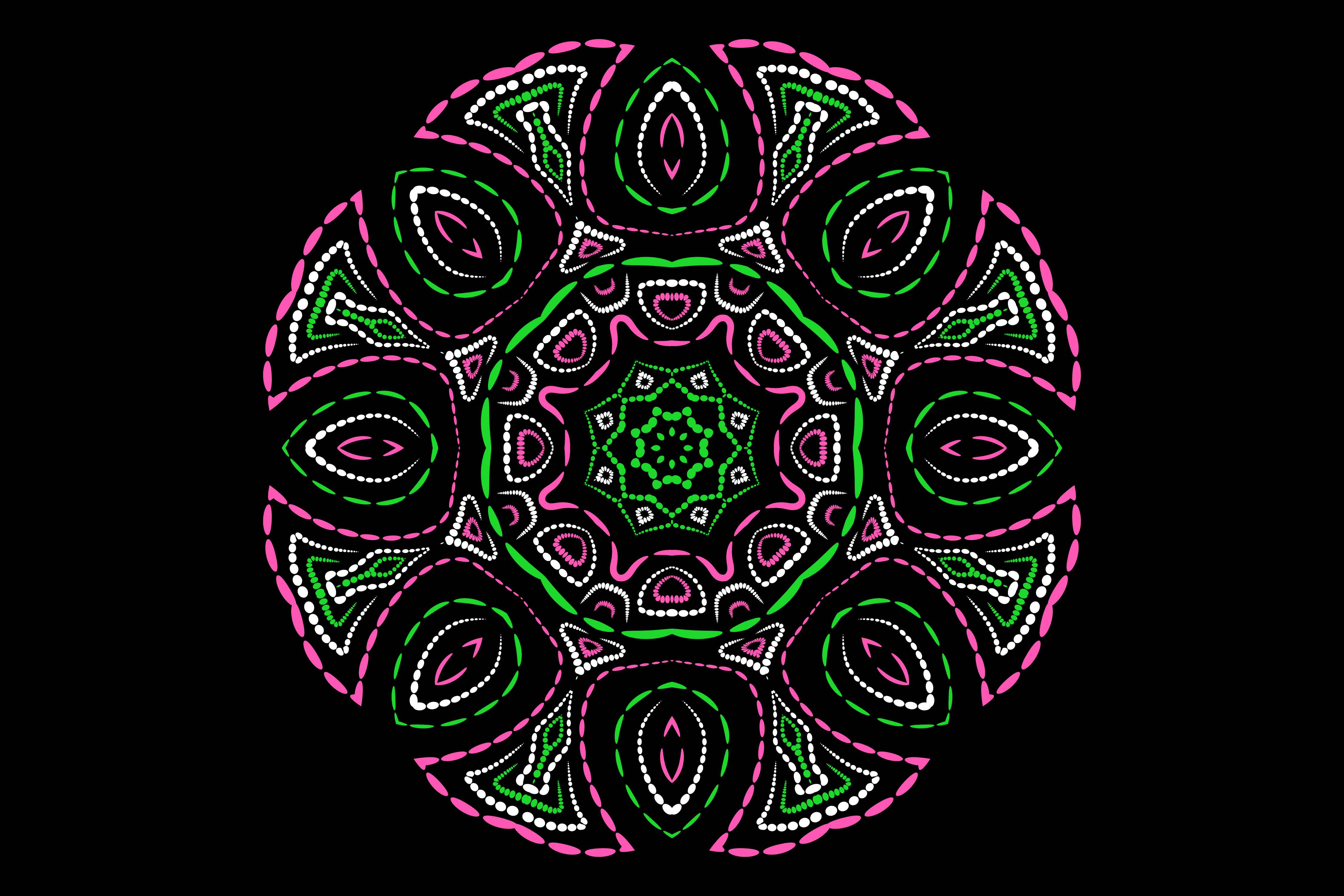 Beautiful round mandala with green and red elements.
