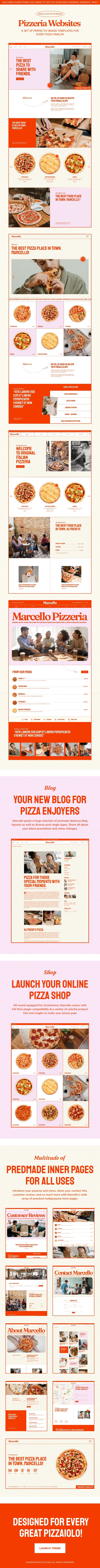 A selection of irresistible images of WordPress pages for a pizzeria restaurant.