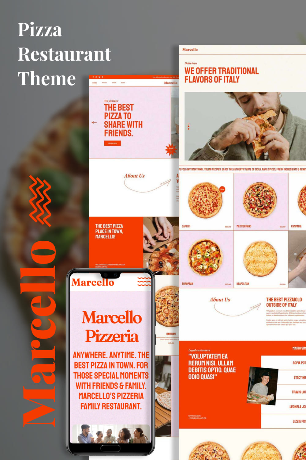 A collection of wonderful images of WordPress pages for a pizzeria restaurant.