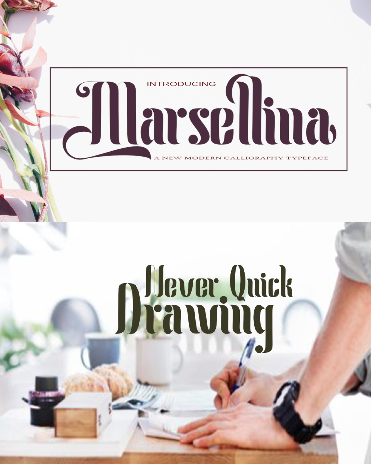 Marsellina font pinterest image preview.