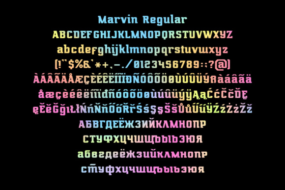 Marvin regular font preview.