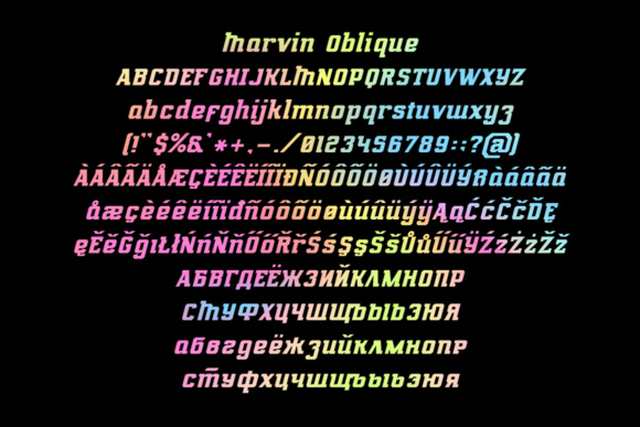 Marvin oblique font preview.