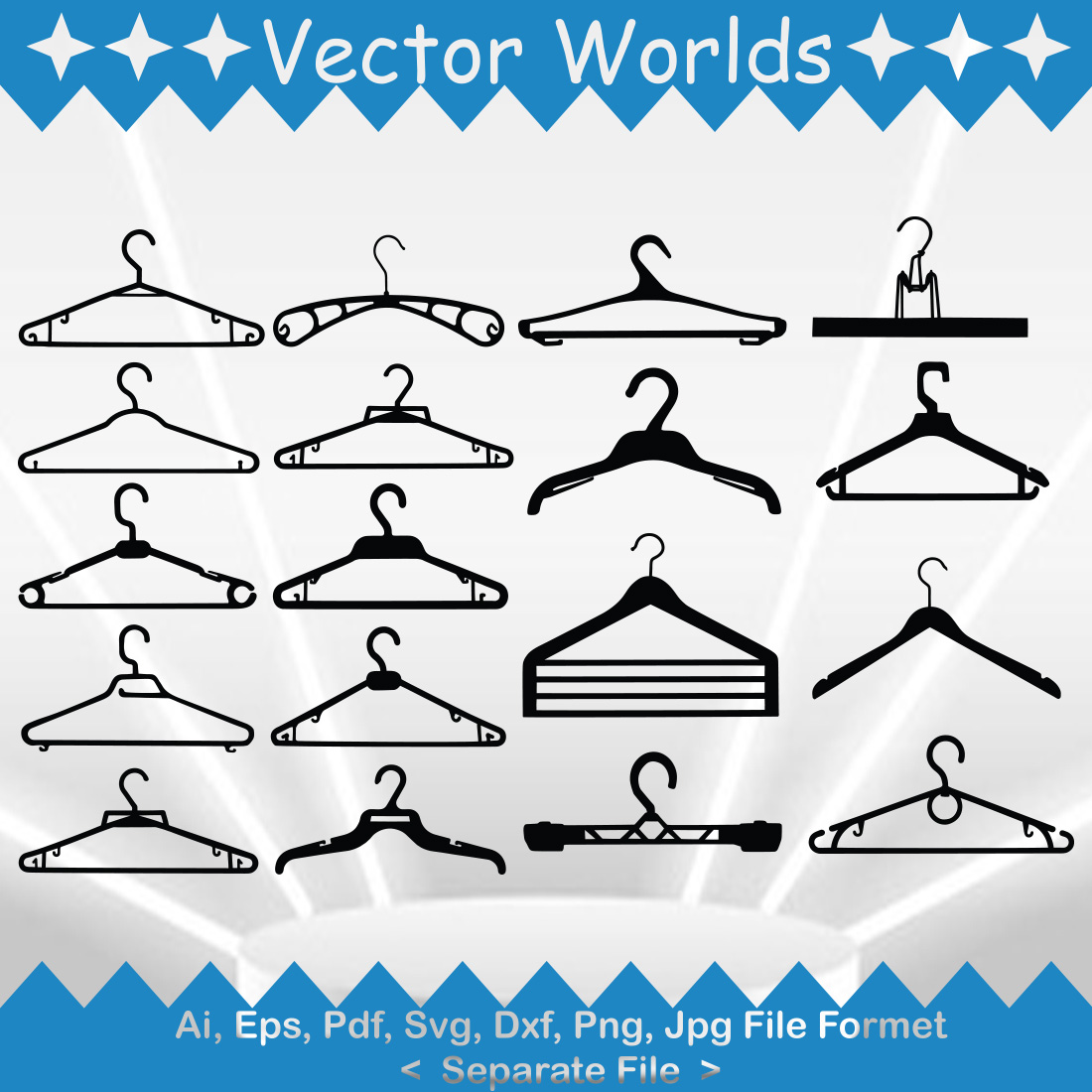 A selection of unique vector image silhouettes of a clothes hanger