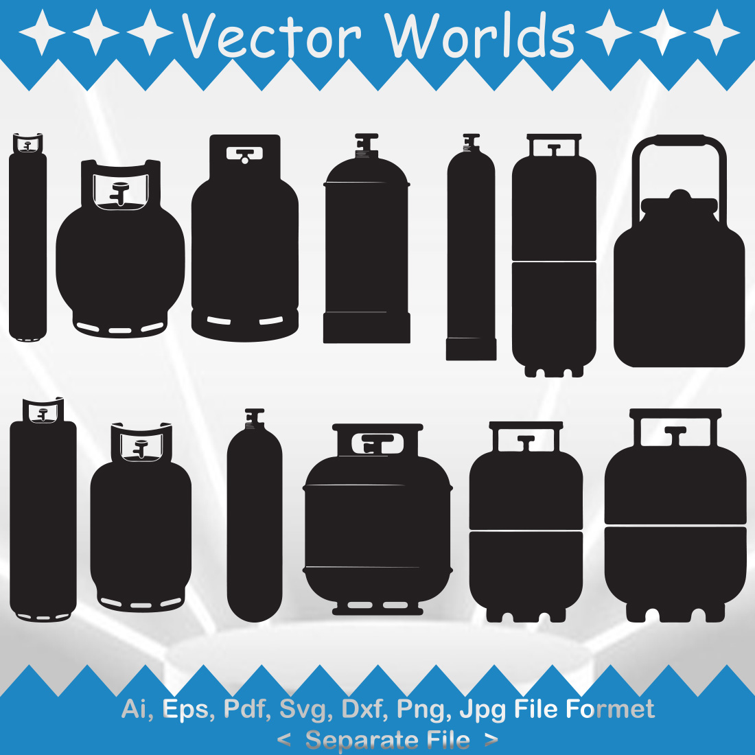 A pack of wonderful images of silhouettes of gas tanks