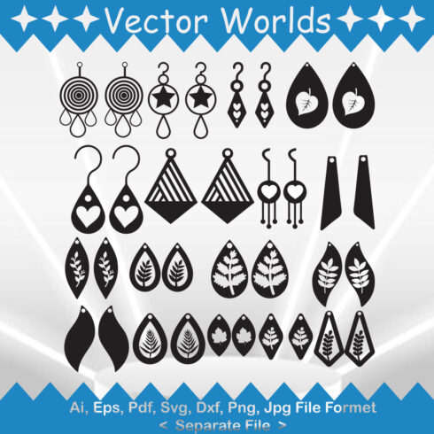 Set of beautiful images of silhouettes of earrings