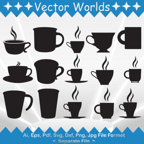 Collection of amazing vector image of silhouettes of coffee cups