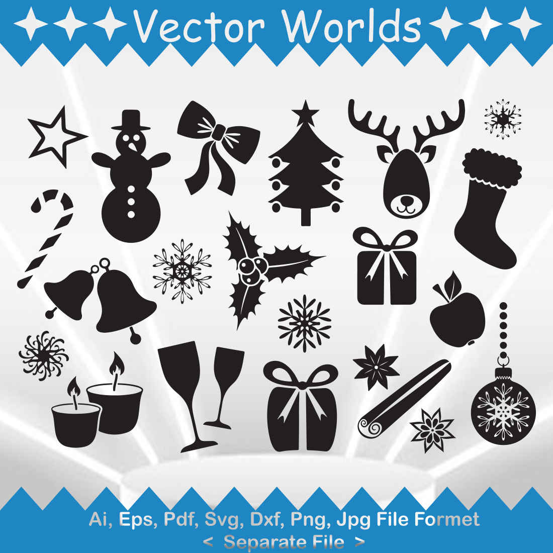 Set of beautiful silhouette vector images of Christmas accessories.